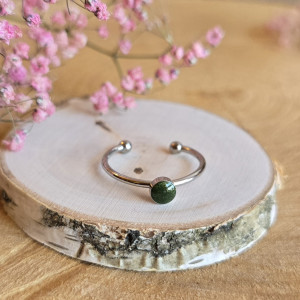 Srebrny pierścionek regulowany zielony brokatowy zielone oczko żywica butelkowa zieleń