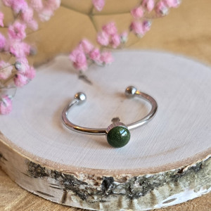 Srebrny pierścionek regulowany zielony brokatowy zielone oczko żywica butelkowa zieleń