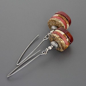 Surowe kolczyki, jaspis krajobrazowy, jaspis mokait, srebro 925