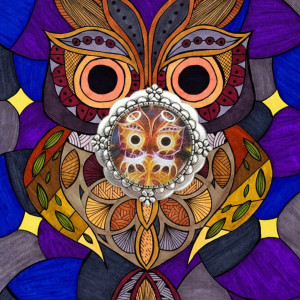 6764 Biżuteria Ręcznie Robiona – Broszka Sowa w Ciepłych Barwach