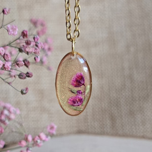 Wieczne kwiaty prawdziwe różowe wisiorek