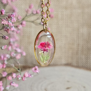 Wieczne kwiaty prawdziwe różowe wisiorek