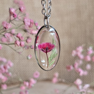 Wieczne kwiaty prawdziwe różowe wisiorek srebrna zawieszka