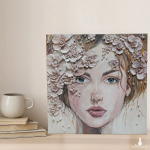 „Kobieta w kwiatach” - Obraz strukturalny - 40 × 40 cm