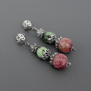 Kolczyki Scarlett, kwarc, zoisyt z turmalinem i labradoryt, srebro 925, kolekcja Przeminęło z Wiatrem