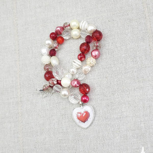 6822 Naszyjnik Walentynkowe Serce | Czerwony i Perłowy Naszyjnik z Koralików | Biżuteria Romantyczna na Prezent dla Niej
