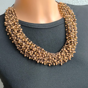 Naszyjnik Karmelowe Drobinki Kuleczki Rokail Sznurek