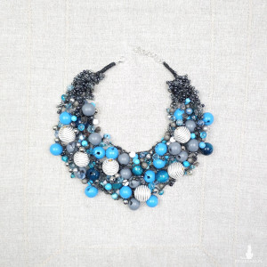 6955 Duży Naszyjnik Niebiesko-Szary – Wyrazisty Styl!