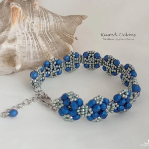 Granatowo-srebrna bransoletka z kryształkami - wykończenia ze stali chirurgicznej