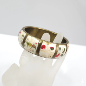 181 Vintage Bransoletka Mosiężna z Inkrustacją z Kości i Emalii; bangle; sztywna bransoletka