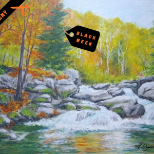 OBRAZ RĘCZNIE MALOWANY AKRYLOWY "PAŹDZIERNIKOWY POTOK" - 30x40cm