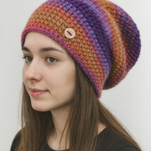 Kolorowa gruba czapka zimowa smerf ręcznie robiona