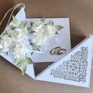 337,ślubny komplet w bieli,kartka w pudełku z torebką