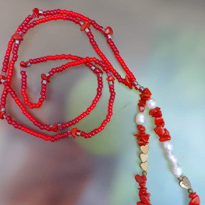 Naszyjnik Czerwone Korale Długie Koralowiec Perły I Hematyt 25.153