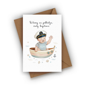 Kartka z okazji narodzin dziecka - Witamy na pokładzie Mały Kapitanie