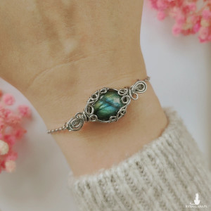 Bransoletka Labradoryt stal chirurgiczna wirewrapping handmade