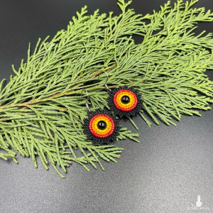 Koralikowe kolczyki koła czarny czerwony pomarańczowy żółty #1044