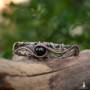 Bransoletka miedziana elficka wire wrapping z turmalinem