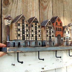 Uliczka ze Spichrzami - Drewniany wieszak na klucze i ubrania