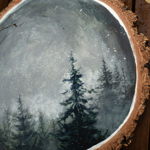Księżycowy Las | Obraz Akrylowy Ręcznie malowany  na Drewnie | 24 cm | Handmade