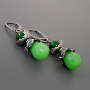Kolczyki Scarlett, krople jadeitu i zielony marmur, srebro 925, kolekcja Przeminęło z Wiatrem