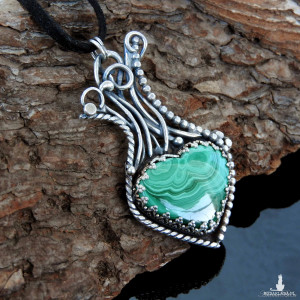 Wisiorek srebrny z malachitem serce