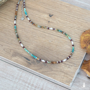 Choker Turkusy Granaty i Perły