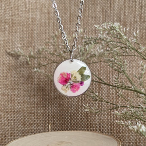 Srebrna zawieszka srebrny wisiorek naszyjnik żywica z żywicy kwiaty z kwiatami retro naturalna dziewczęca kobieca różowa