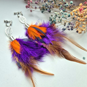 Klipsy pióra  długie lekkie Boho