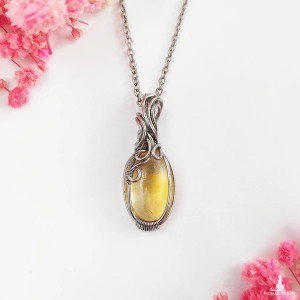 Naszyjnik Cytryn stal chirurgiczna wisiorek handmade wirewrapping