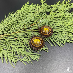 Koralikowe kolczyki koła brązowe #1045