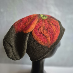 czapka handmade zimowa wełniana ciemna zgniła zieleń