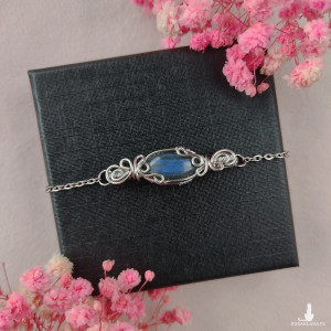 Bransoletka Labradoryt Niebieski stal chirurgiczna wirewrapping handmade