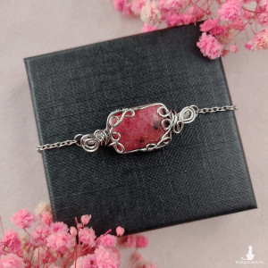 Bransoletka Rodonit stal chirurgiczna wirewrapping handmade