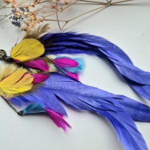 Klipsy rękodzieło kolorowe pióra