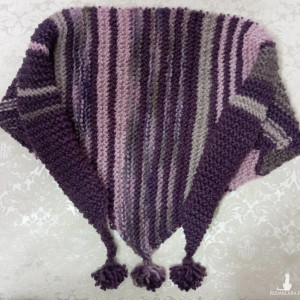 Duża ciepła wełniana chusta, odcienie fioletu i pudrowego różu, rękodzieło