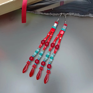 Kolczyki Czerwono Turkusowe Długie 25.48