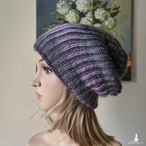 Mroźna lawenda - miła, grubaśna, lekka, ciepła czapka z wełną