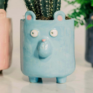 Miętowa doniczka ceramiczna niedźwiedź - Rękodzieło na prezent i dla Ciebie - Lamabo Ceramics