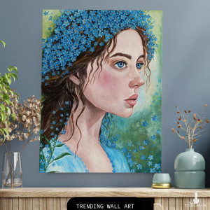 "Dziewczyna w niezapominajkach" 50x70 obraz strukturalny na płótnie