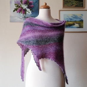 Ombre z szarością - ciepła, lekka chusta z jedwabiem, moherem i wełenką merino