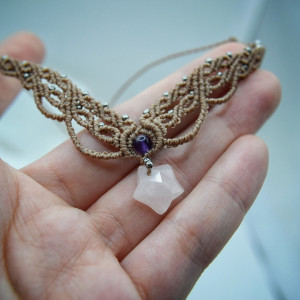 Naszyjnik Kwarc Różowy z Ametystem