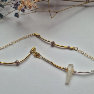 naszyjnik koralikowy z kwarcem aura