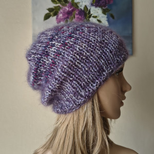 Bardzo ciepła, puchata, szlachetna czapka z merino, jedwabiem i moherem