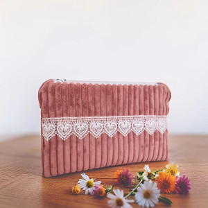 Kosmetyczka organizer do torebki sztruks z koronką KW021