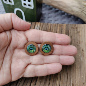 Kolczyki drewniane Pawie Oko – ręcznie wykonane