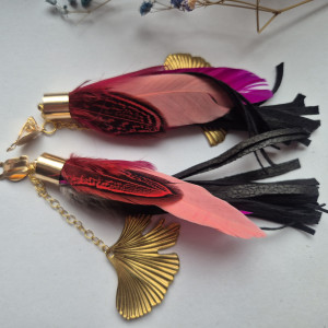 Klipsy rękodzieło kolorowe pióra