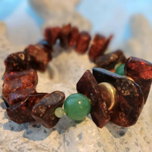 unikatowa bransoletka z bursztynem i awentynem