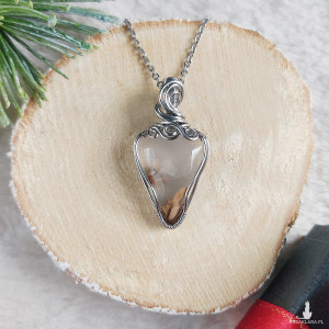 Naszyjnik Agat River Lace "Zimowy Brzeg" stal chirurgiczna wisiorek handmade wirewrapping