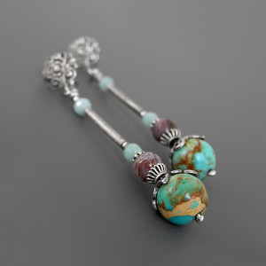 Kolczyki Scarlett, jaspis, agat, amazonit, srebro 925, kolekcja Przeminęło z Wiatrem